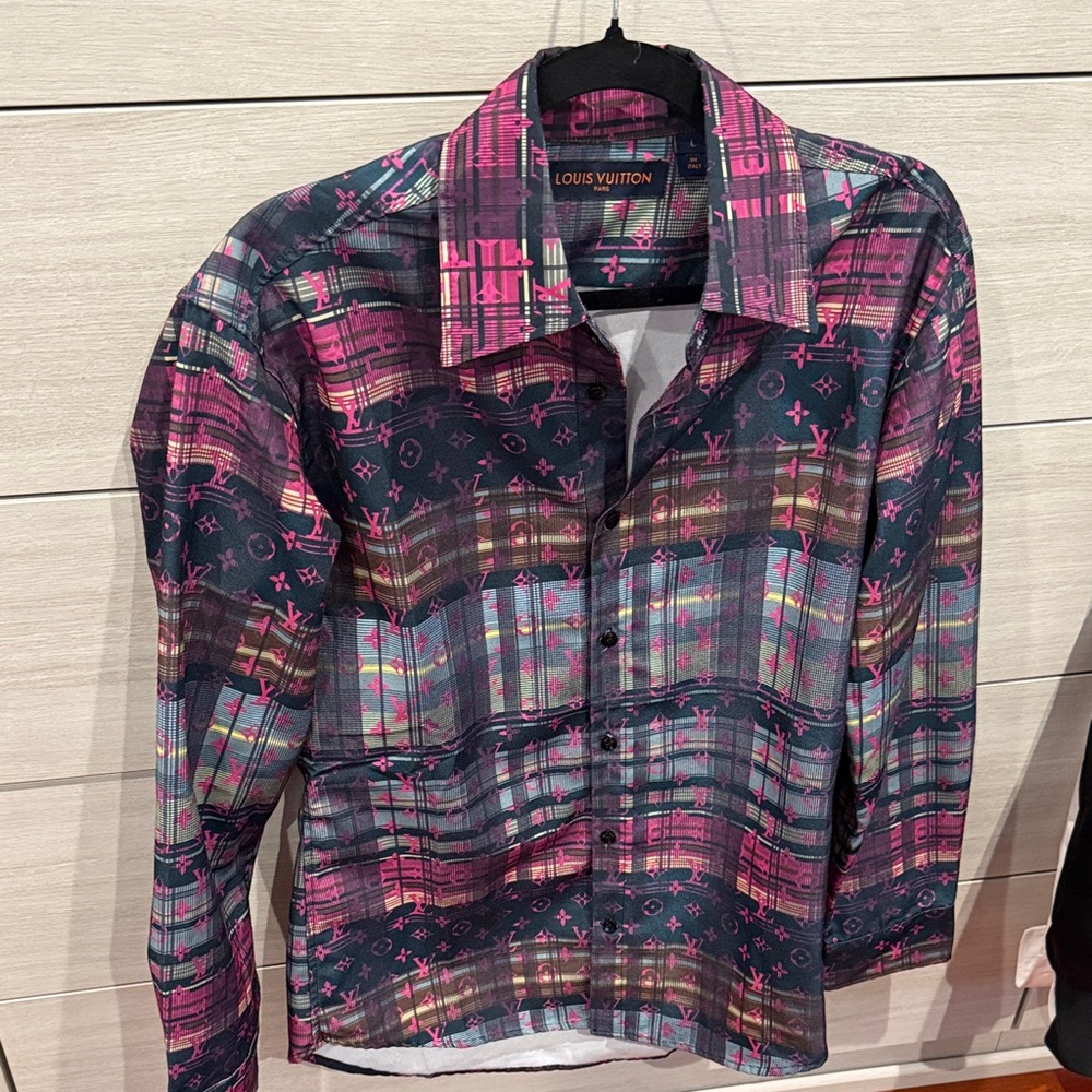 Louis Vuitton Pink and Black Patterned Shirt